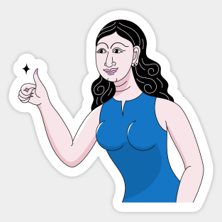 Thumbs up hand, black hair girl in blue dress on modern Thai art style Sticker